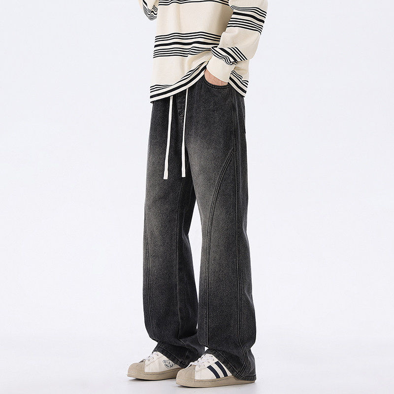 秋季微喇牛仔裤男松紧抽绳款休闲百搭美式高街潮流直筒裤L25-P45，男装牛仔裤，星座610（原A335）