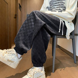 棋盘格灯芯绒裤子男士春季宽松百搭港风休闲运动裤Q2370-P40，女装休闲裤，星座610（原A335）