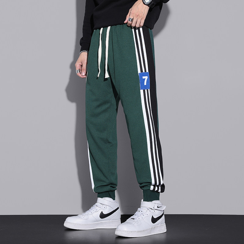 华夫格卫裤男秋季ins潮流宽松垂感休闲裤嘻哈百搭运动裤图片