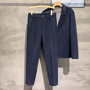 毛呢裤子男士修身百搭西装裤春季新款直筒加厚九分小西裤CY86-P48图片