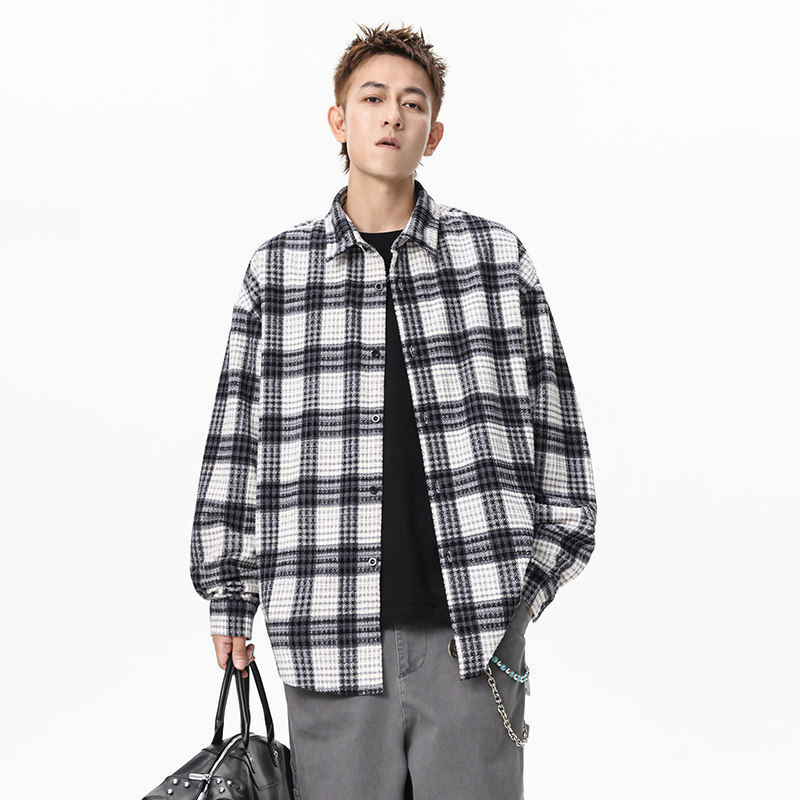 复古长袖衬衫男秋季2025新款潮牌宽松男格子衬衣外套Q5570-特P42，男装衬衫，星座610（原A335）