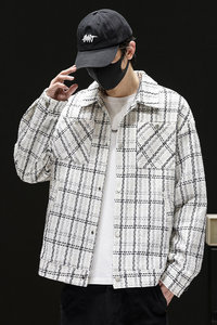 男秋季2025新款学院风宽松潮牌休闲格子翻领衬衫夹克Q5560-P68图片