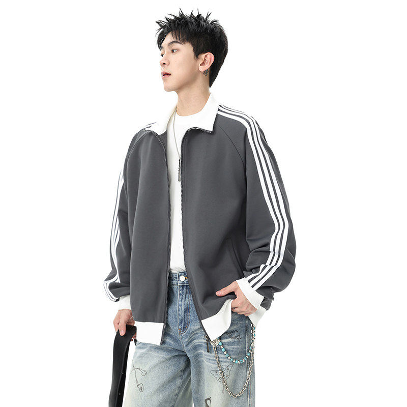 开衫卫衣男美式高街vibe风三道杠条纹运动夹克潮牌外套Q5567-P50,男装夹克,星座610（原A335）