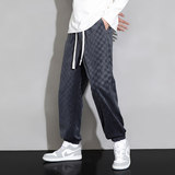 棋盘格灯芯绒裤子男款春季休闲潮牌宽松大码阔腿卫裤Q2370-P40，男装休闲裤，星座610（原A335）