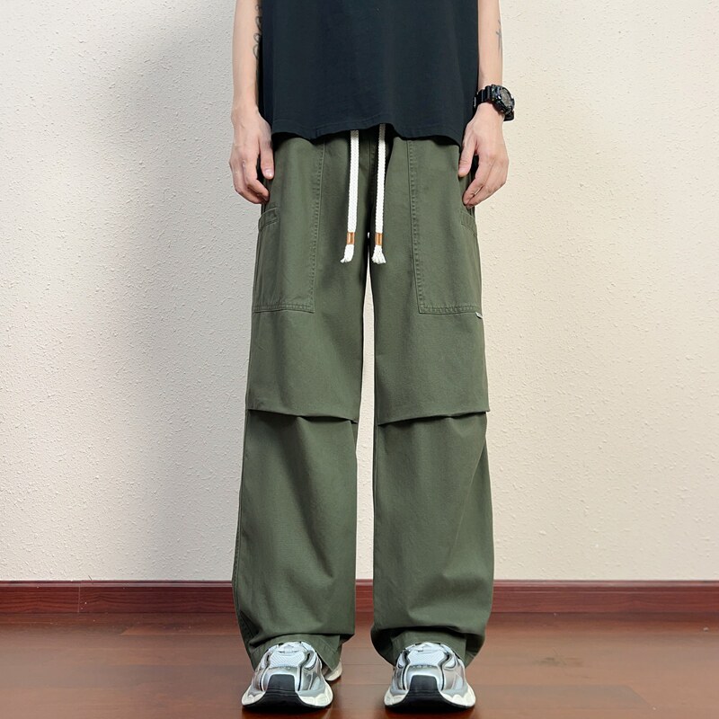工装裤男春夏宽松褶皱抽绳直筒裤潮牌休闲伞兵裤K2715-P50,男装休闲裤,星座610（原A335）