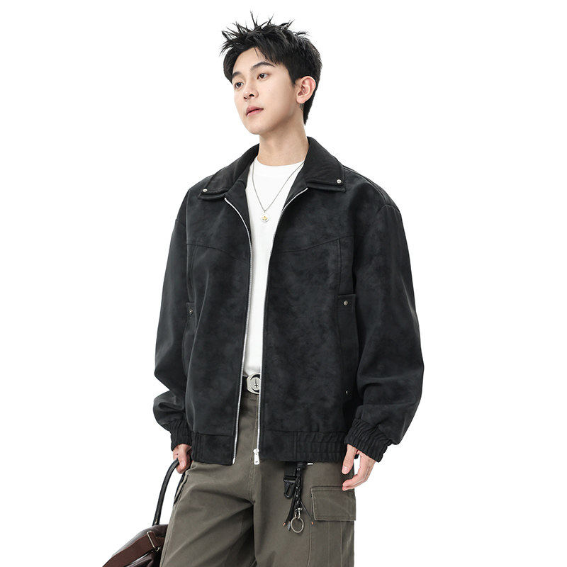 美式复古翻领皮夹克男士2025新款秋季宽松pu皮外套Q5550-P75，男装夹克，星座610（原A335）