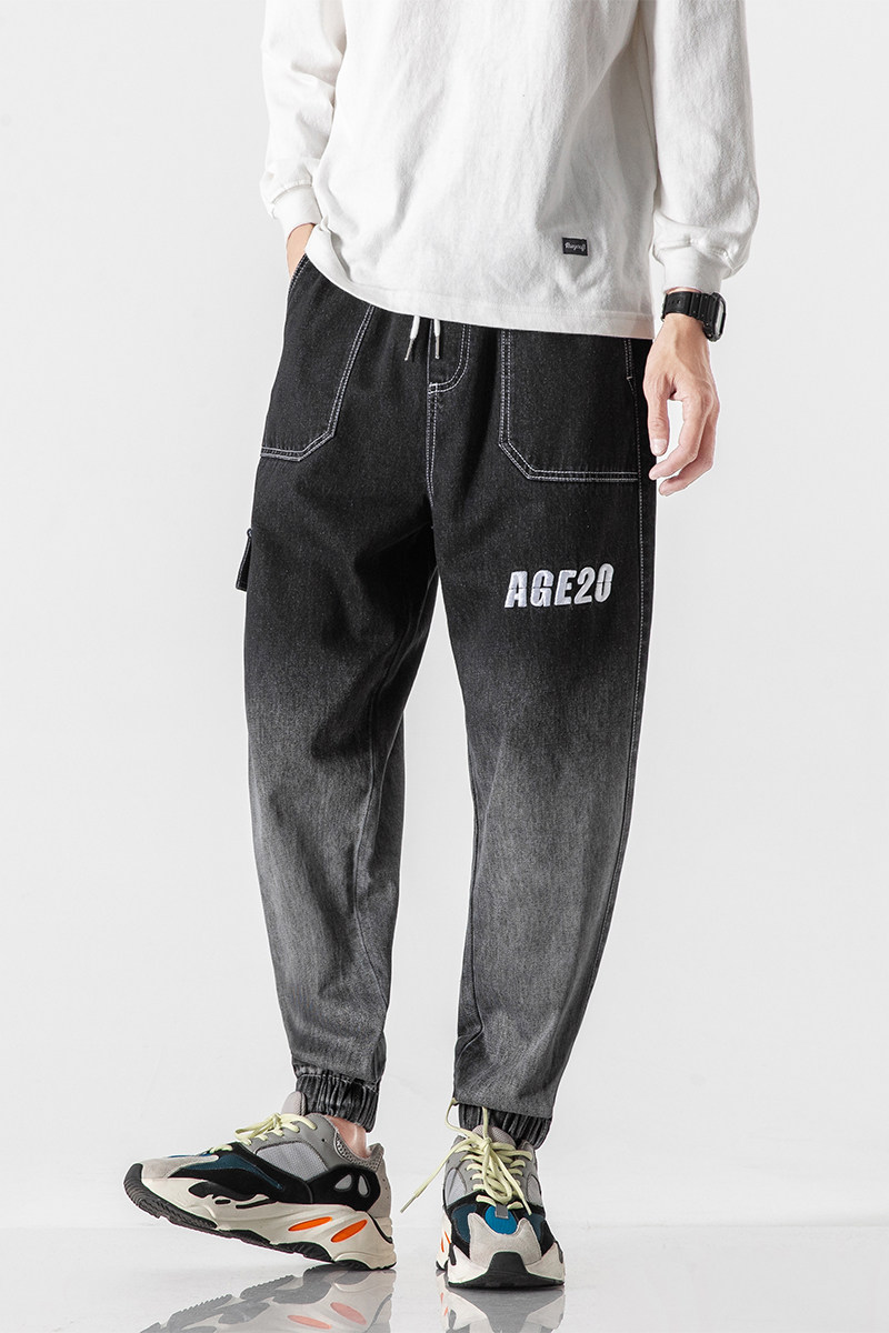 秋冬潮牌牛仔裤男港风宽松长裤子日系潮流百搭束脚九分裤K064-P45,男装牛仔裤,星座610（原A335）