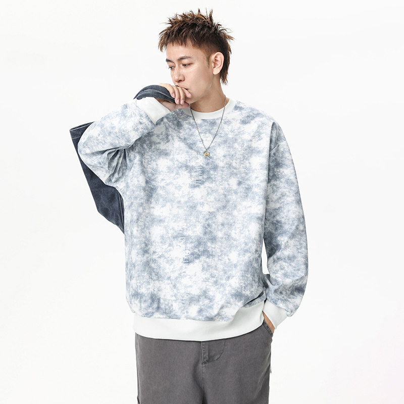 脏脏扎染2025新款圆领卫衣男美式宽松青少年休闲上衣Q5569-特P42，男装卫衣，星座610（原A335）