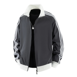 开衫卫衣男美式高街vibe风三道杠条纹运动夹克潮牌外套Q5567-P50图片