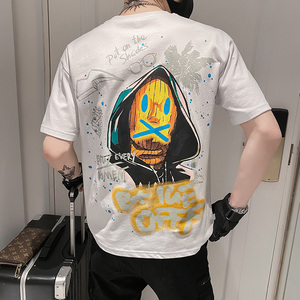 夏季爆款短袖T恤男社会小伙印花宽松大码嘻哈刺绣情侣T015-P40图片