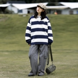 POLO衫男女宽松学院风2025春季新款复古宽松条纹上衣服W2381-P52，男装Polo衫，星座610（原A335）