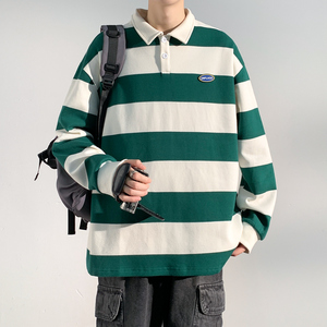 情侣卫衣2025春季男生套头翻领上衣条纹百搭衣服男女款W2381-P52图片