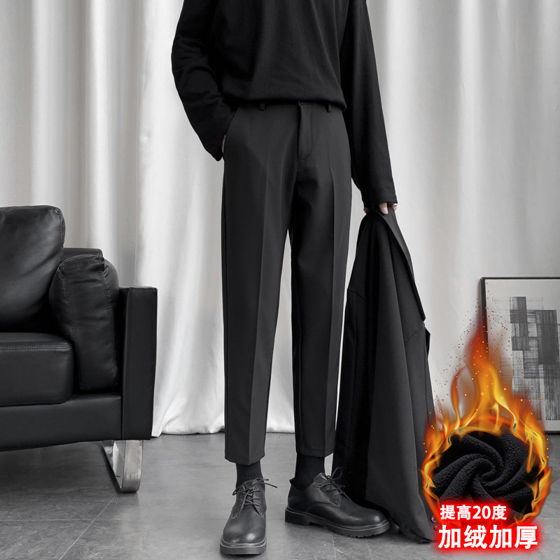 港风加绒加厚小西裤男冬季时尚修身韩版休闲西装裤JRYK9-P45图片