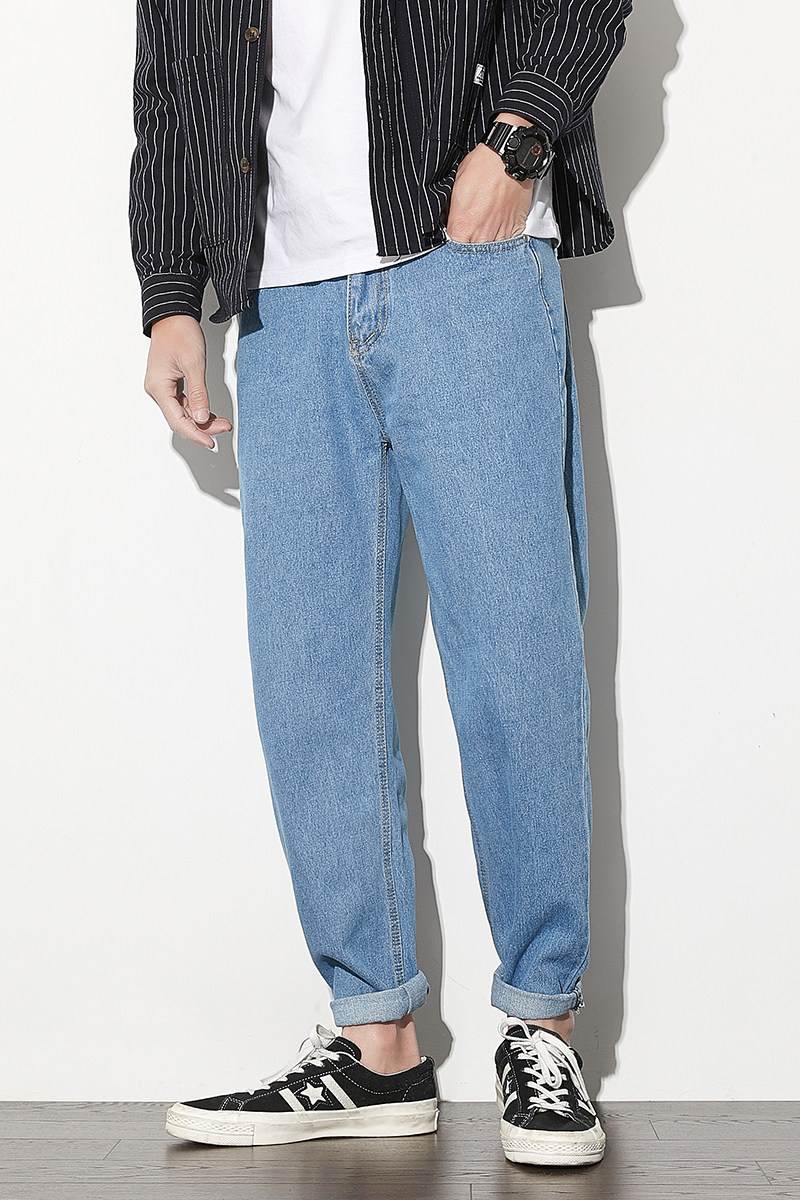 2020冬季新款小清新纯色简约直筒牛仔长裤男宽松坠感K8001-P50,男装牛仔裤,星座610（原A335）
