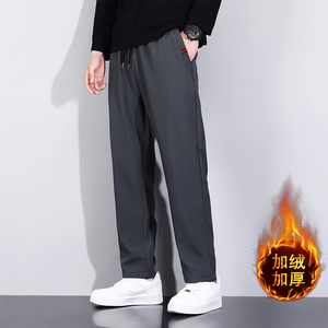 冬季加绒休闲裤男士时尚韩版学生简约百搭加厚束脚运动裤JR51图片