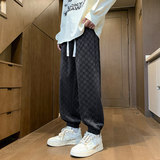 棋盘格灯芯绒裤子男士春季宽松百搭港风休闲运动裤Q2370-P40，女装休闲裤，星座610（原A335）