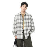 复古长袖衬衫男秋季2025新款潮牌宽松男生格子衬衣Q5570-特P42，男装衬衫，星座610（原A335）