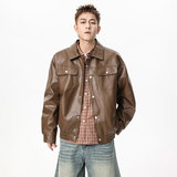 青年休闲皮夹克外套新款男秋季宽松潮牌时尚翻领PU皮衣Q5553-P75，男装夹克，星座610（原A335）