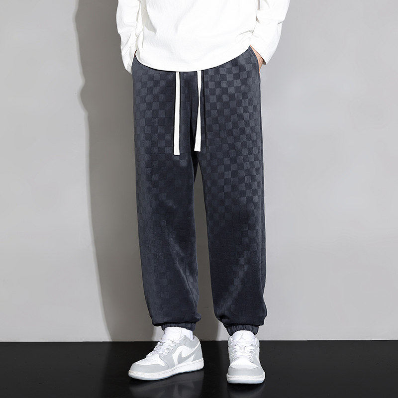棋盘格灯芯绒裤子男款春季休闲潮牌宽松大码阔腿卫裤Q2370-P40，男装休闲裤，星座610（原A335）
