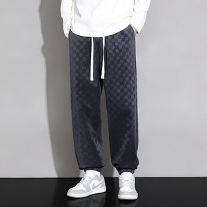 棋盘格灯芯绒裤子男款春季休闲潮牌宽松大码阔腿卫裤Q2370-P40，男装休闲裤，星座610（原A335）
