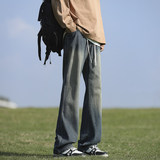 高街水洗做旧牛仔裤男美式复古微喇裤潮牌直筒显瘦裤子K1931-P45，男装牛仔裤，星座610（原A335）