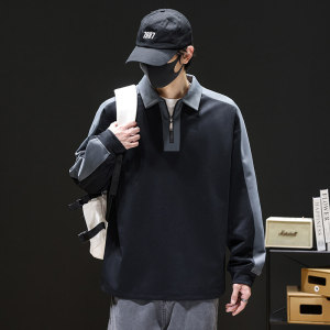 秋季长袖拼色落肩翻领上衣青年半拉链设计潮流polo衫Q5571-特P42，男装卫衣，星座610（原A335）