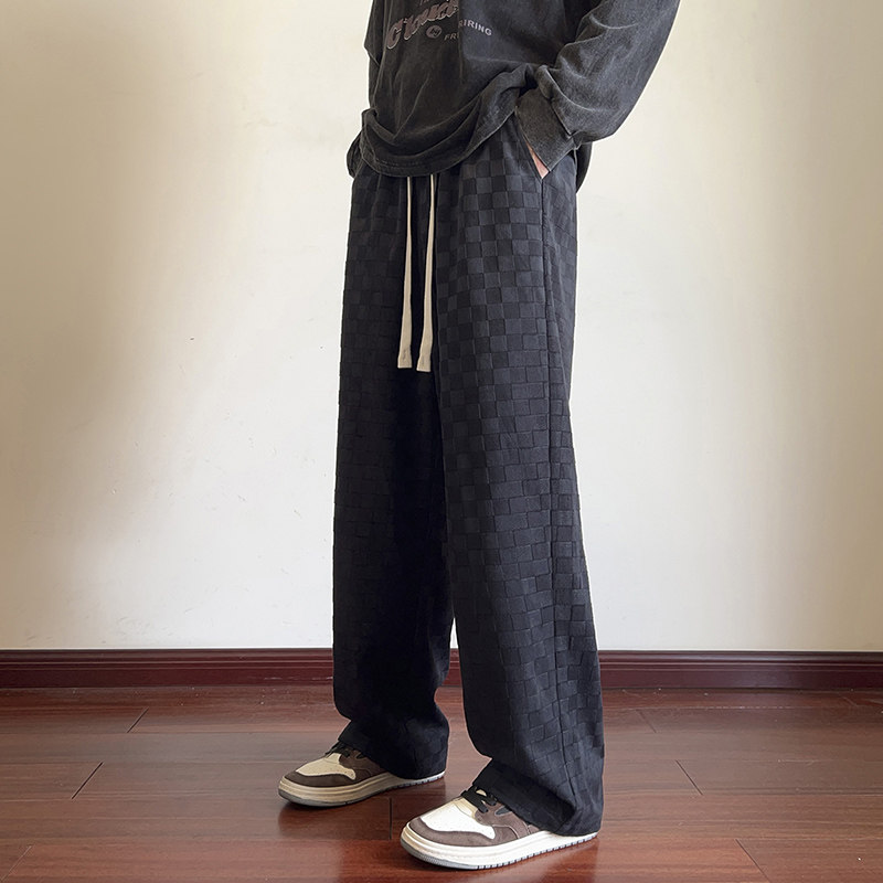 秋季港风棋盘格休闲裤男士时尚百搭垂坠感拖地裤Q2369-P40,男装休闲裤,星座610（原A335）