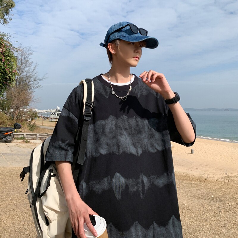 港风短袖T恤男夏季新款潮牌重磅宽松男生纯棉打底半袖T060-P40图片
