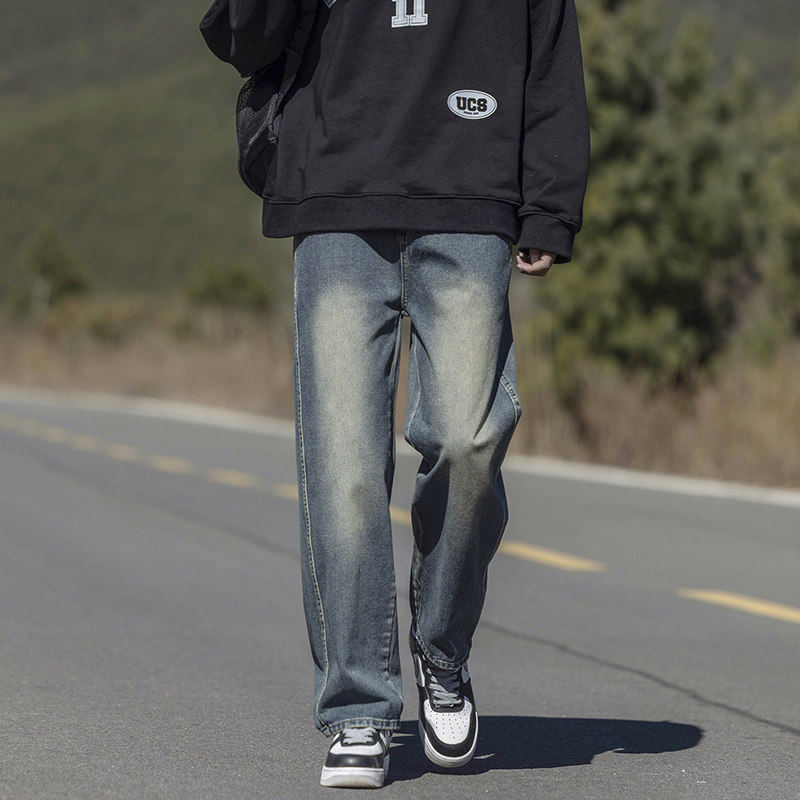 秋冬牛仔裤复古水洗做旧显瘦长裤美式潮牌宽松百搭裤子TS112-P45，男装牛仔裤，星座610（原A335）