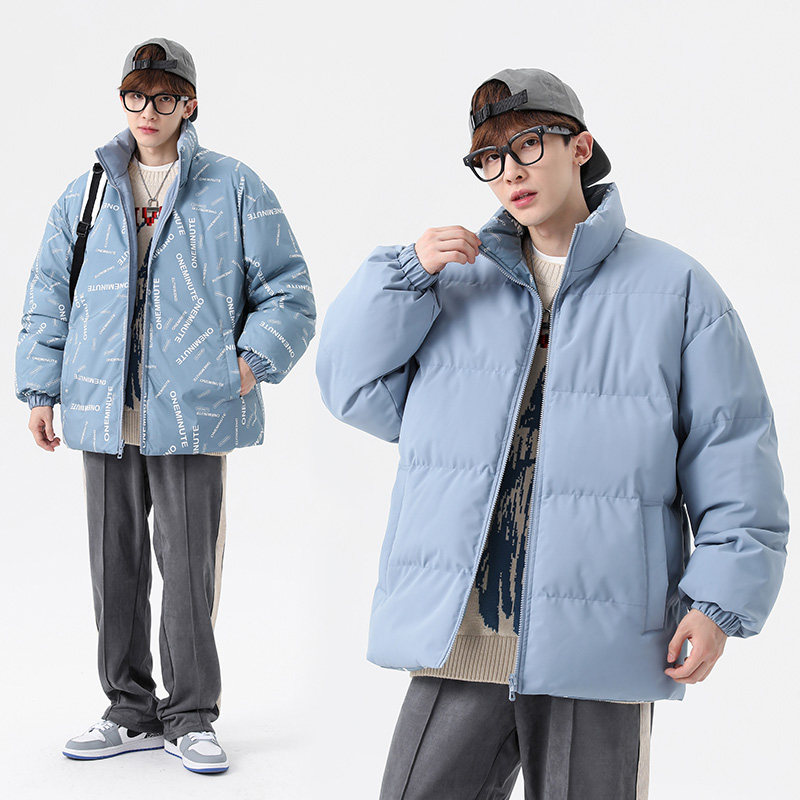 冬季日系潮牌立领棉服棉袄保暖双面穿满印字母韩版外套MY218图片