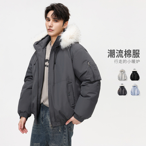 美式毛领羽绒服男冬季加厚棉衣情侣痞帅休闲棉服外套MY2525-P100图片