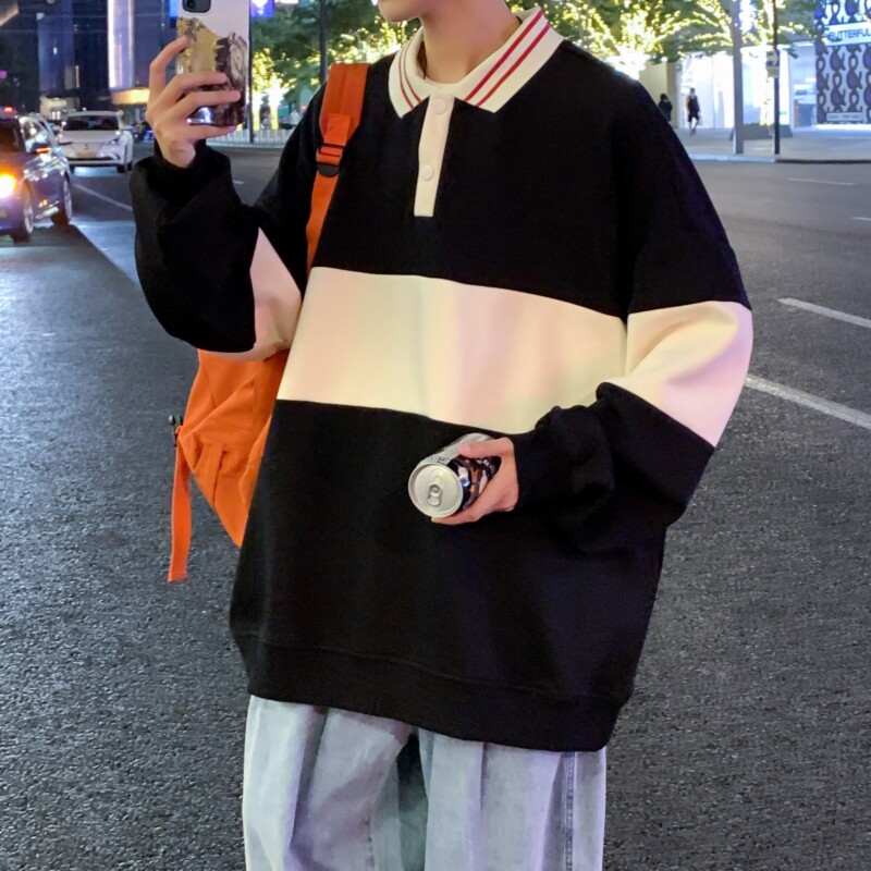 港风秋季卫衣男情侣时尚百搭休闲宽松韩版学生翻领上衣WY333图片