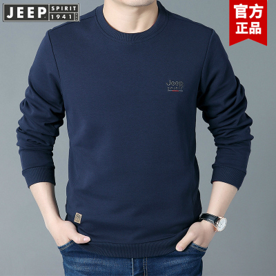 JEEP官方正品牌吉普长袖t恤男装打底衫秋款大码宽松套头刺绣卫衣