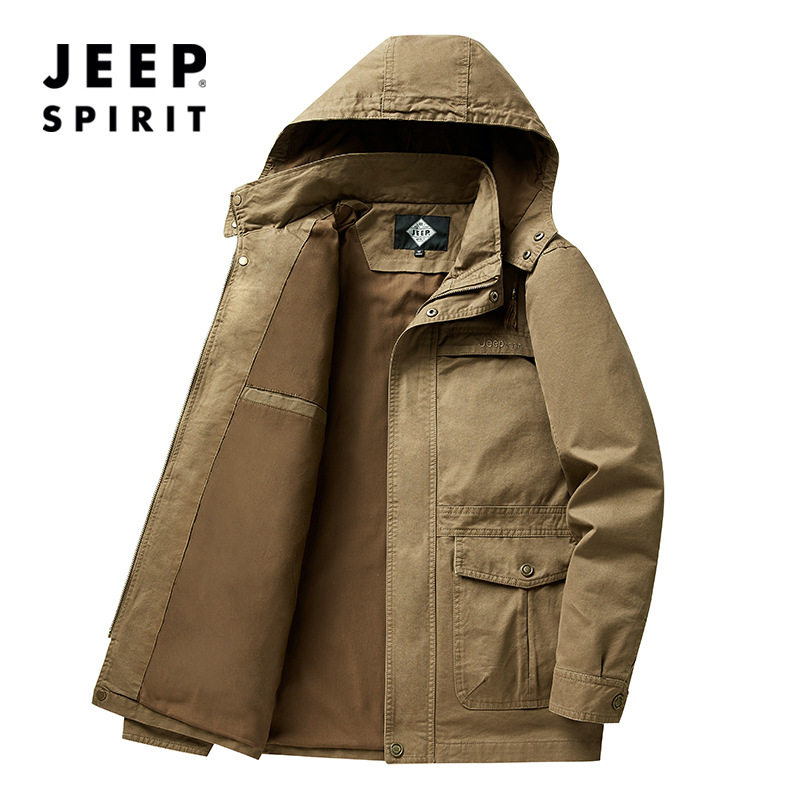 JEEP吉普官方正品男装纯棉夹克中年男士2026新款春秋战地休闲外套
