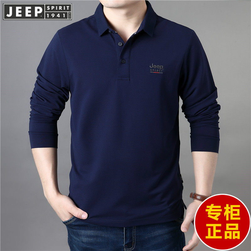 吉普正品牌男士长袖t恤男装美式简约翻领休闲POLO衫2025新款春秋