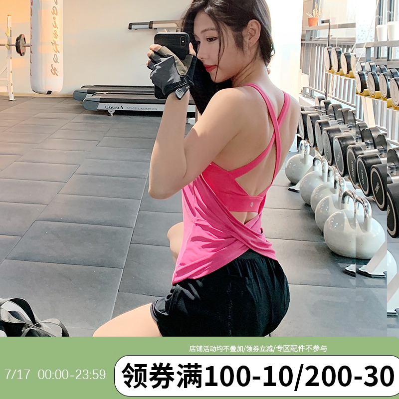 annerun假两件运动背心女一体杯健身美背跑步性感辣妹瑜伽服背心