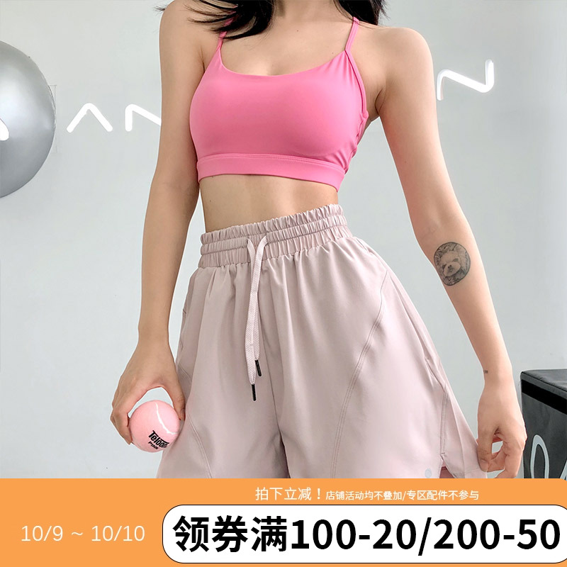 annerun宽松运动短裤女休闲抽绳显瘦五分裤训练健身跑步瑜伽短裤