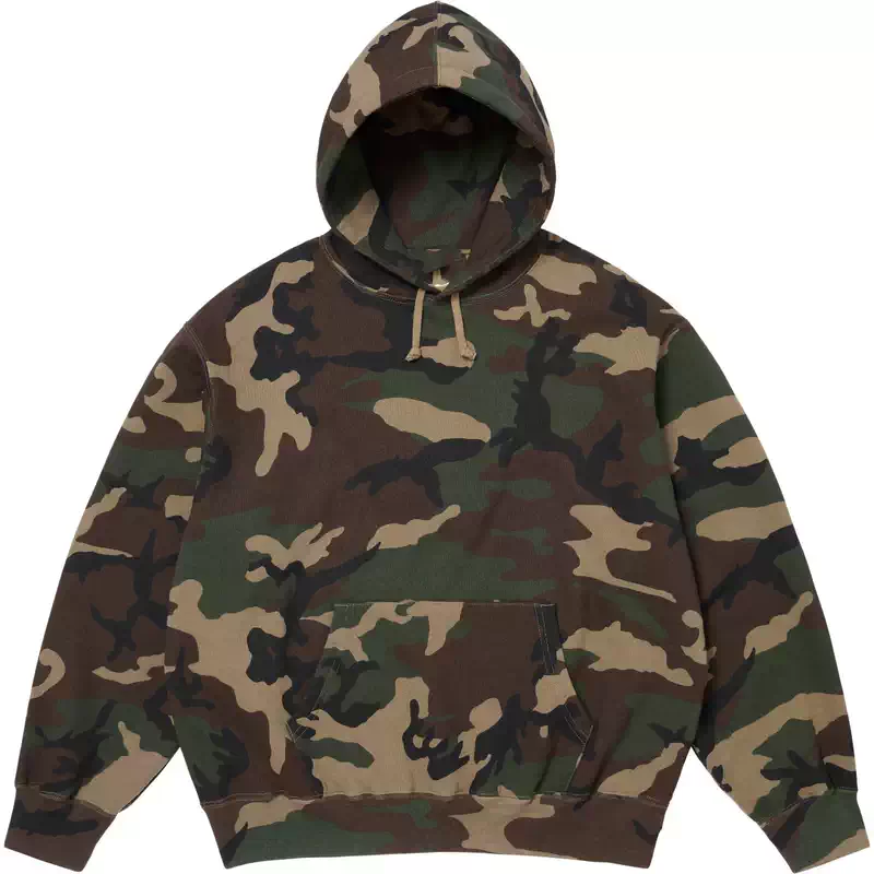 26SS Satin Appliqué Hooded Sweatshirt 绿迷彩 灰迷彩 S M L XL