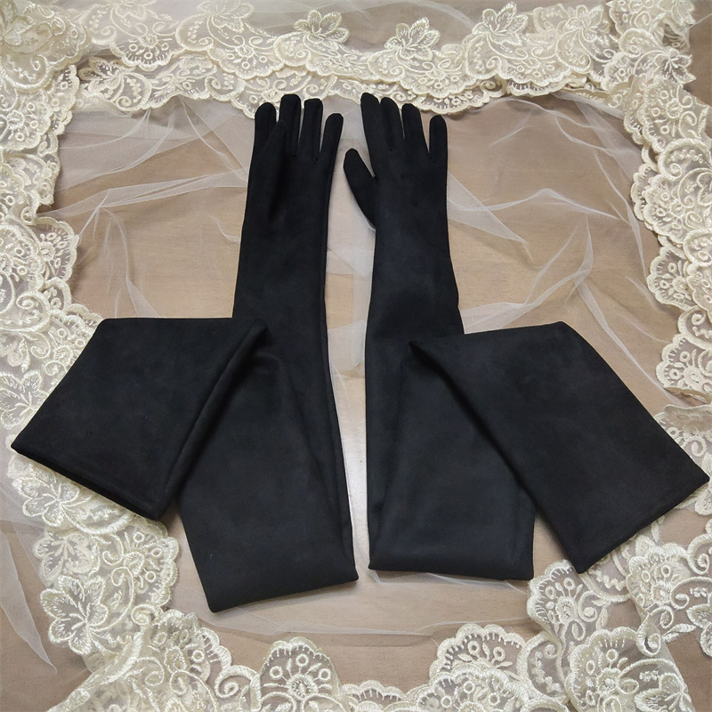 客户定做男女仿鹿皮复古黑色手套