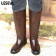 Leseul马靴子男高筒真牛皮仪仗队阅兵靴英伦秋冬季 拉链长骑士皮靴