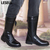 马靴男25年透气头层牛皮骑士英伦秋季 拉链真皮中筒阅仪仗队靴