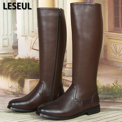 牛皮仪仗队阅兵骑士皮靴拉链棕色