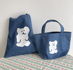 大小牛仔包单宁帆布包布袋韩国ins可爱柿子熊单肩手提包袋电脑包