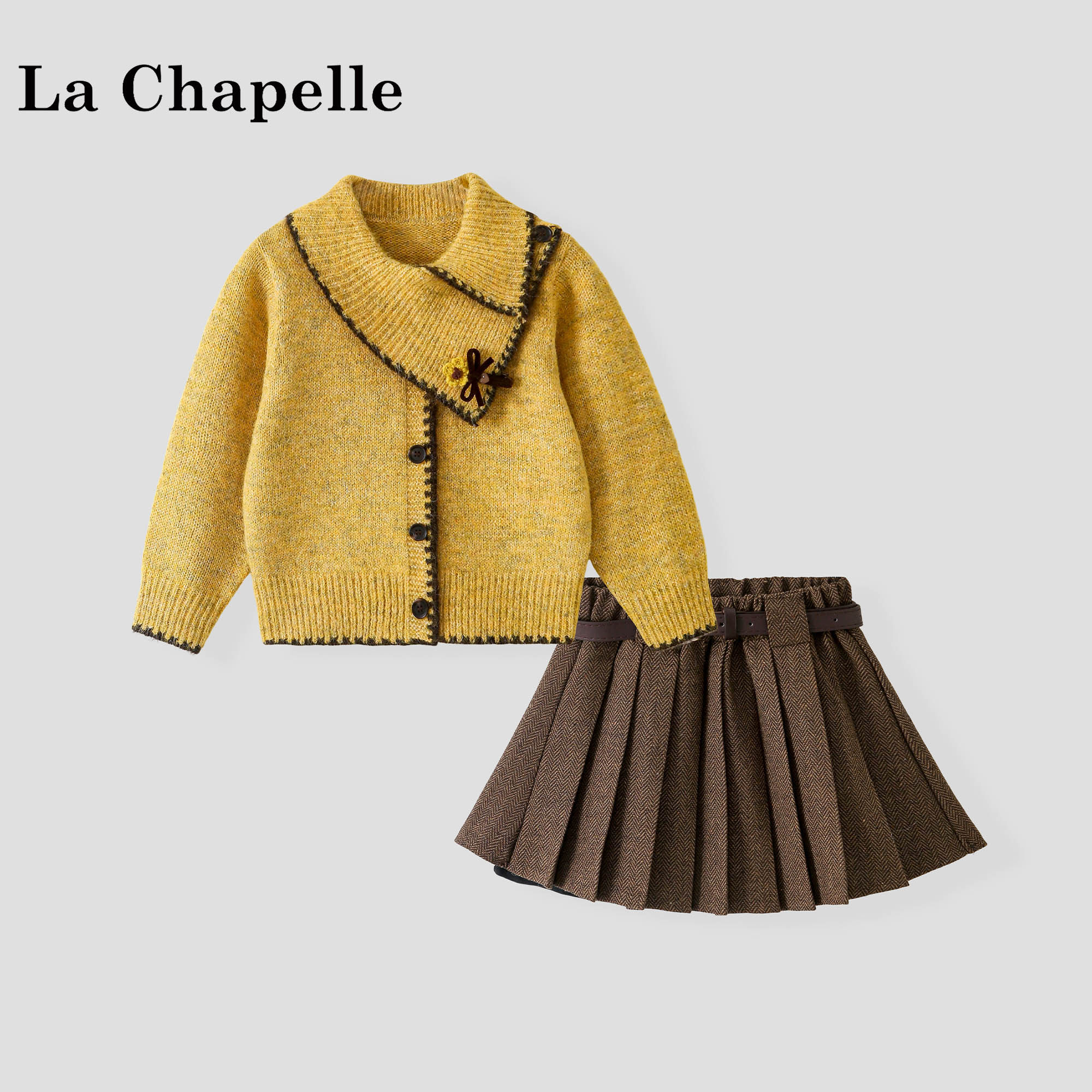 La Chapelle【拉夏贝尔】秋冬季时尚女童针织上衣两件套LA3965