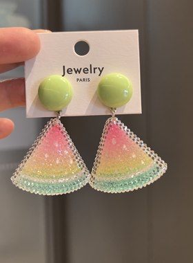 春夏渐变色西瓜耳环耳夹女度假风搞怪耳饰无洞耳夹
