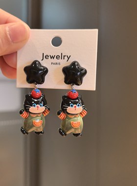 沐琪手作 可爱猫咪耳饰女卡通秋冬款耳饰萌趣动物耳钉无洞耳夹