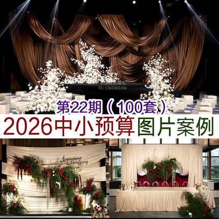 2026中小预算咖色韩式白色香槟色小众布幔婚礼图片案例资料