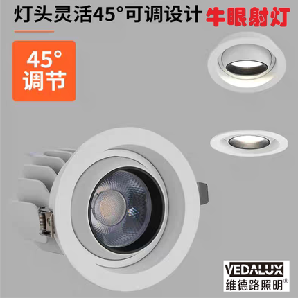 维德路98高显指led可调节嵌入式商用服装陶瓷店无频闪牛眼射灯