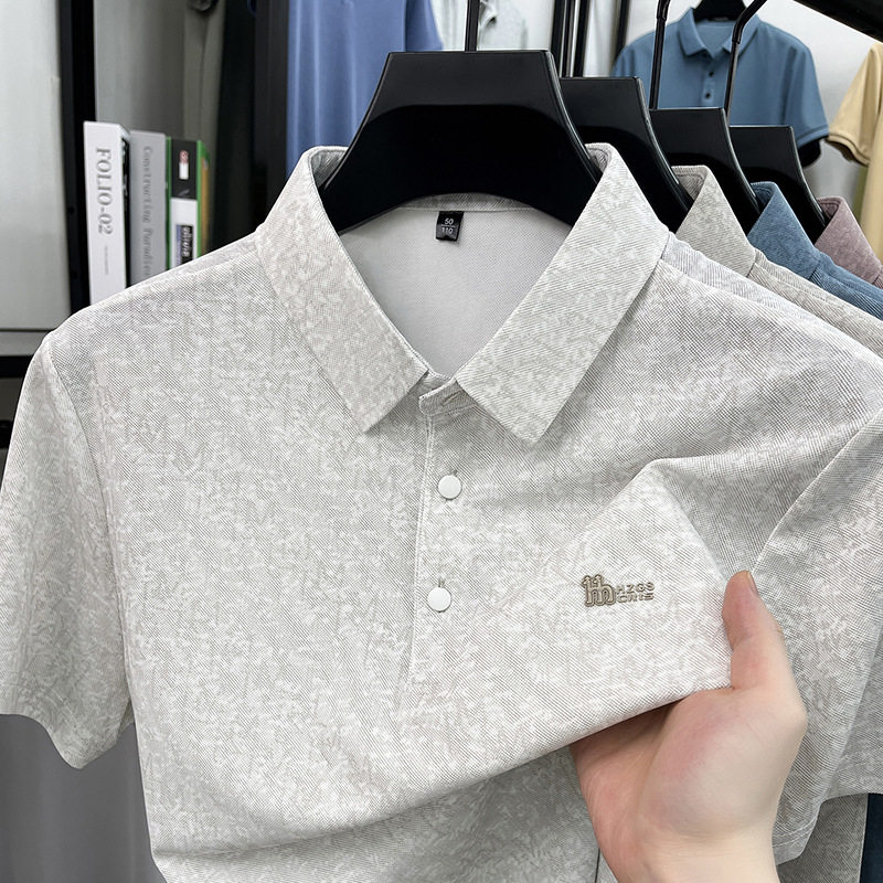 桑蚕丝短袖t恤男宽松夏季薄款休Polo衫
