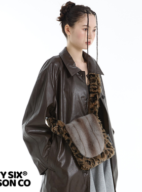 DirtySix 原创 陨石豹豹 复古撞色 柔软毛毛小方包 豹纹手机包